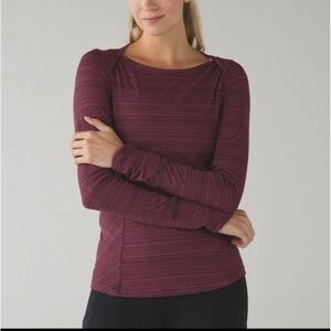 Lululemon Striped Long Sleeve Running Top Burgundy Black Thumbholes Size 8